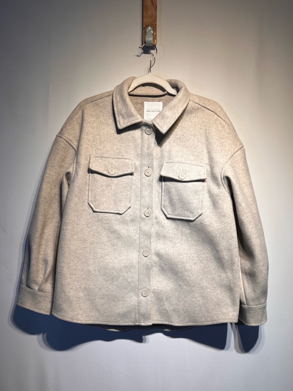 Avec Les Filles Cream Button-Front Boyfriend Shacket